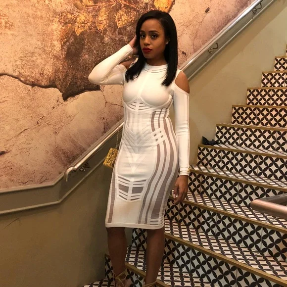 house of cb white bodycon dress Ribbed Mock Neck Long Sleeve Bodycon Midi Dress main image 1